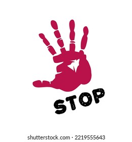 ilustración vectorial de la huella dactilar de la mano roja y parada de punk para plantilla, afiche, icono de diseño,signo