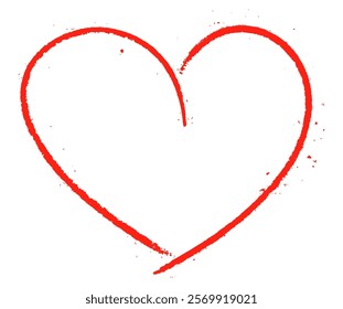 Vector illustration of a red hand-drawn heart with rough brush strokes and splatter details, symbolizing passion and creativity.