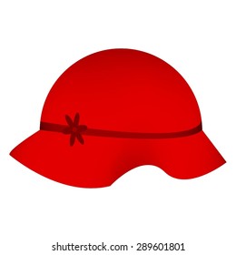 Vector illustration of The red hat with a flower on a white background.