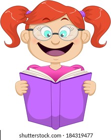Vector illustration of a red headed girl reading a book. 
