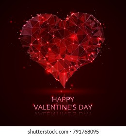 Vector illustration. Red heart. Abstract happy day valentine's in the form of a starry sky or space, consisting of points, lines, and shapes in the form stars and the universe. wireframe concept