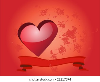 ilustración vectorial del corazón rojo con banner en blanco
