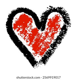 Vector illustration of a red heart with bold black outline and rough texture, symbolizing passion and emotion.