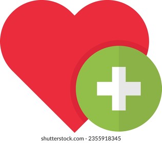 Vector illustration of red heart with a cross. Medicine and health care concept. Green medicine.