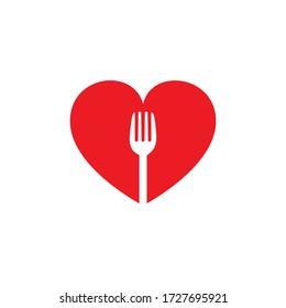 vector illustration of a red heart and cutlery for an icon, symbol or logo. food and drink icon. restaurant logos, cafes and places to eat