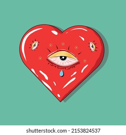 Vector illustration Red heart with eyes