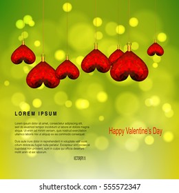 Vector illustration of red heart geometric rumpled triangle mosaic origami style, mix with golden color Thai traditional element arts, good to be background for Valentine's day.