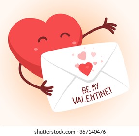 Vector illustration of red heart holding envelope on white background. Art design for Valentine's Day greetings and card, web, banner, poster, flyer, brochure, print.  