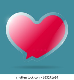 Vector illustration of red heart icon, sign, symbol, or logo. Text bubble style. For valentine's day.