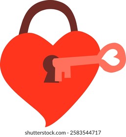 A vector illustration of a red heart with a key and a lock, symbolizing love, trust, and relationships. Perfect for wedding invitations, Valentine's Day cards, and romantic-themed projects.