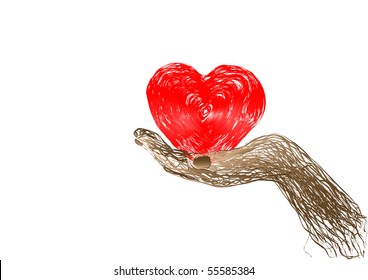 Vector illustration red heart located on a hand palm