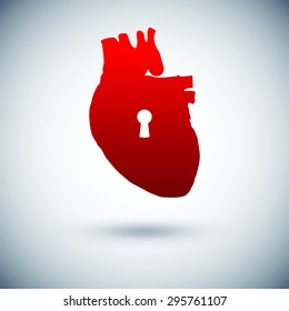 vector illustration of red heart. Love element for design. Love logo. Heart - lock. 