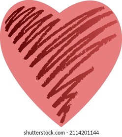 Ilustración vectorial, corazón rojo sobre fondo rosado, dibujado a mano, aislado sobre fondo transparente. Un elemento de diseño.
