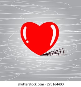 Vector illustration of red heart on gray scratch background