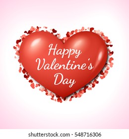 Vector illustration. Red heart on the background frame of the small hearts. Design for banners, cards, invitations for Valentines day
