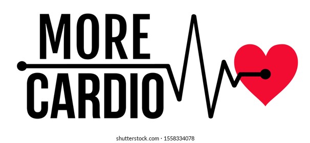 Vector illustration of a red heart with pulse and text more cardio. Heart and pulse. Cardio heart for print on t-shirt.