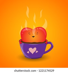 Vector illustration of a red heart relaxing on a warm chocolate drink.