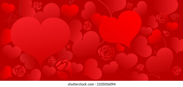 Vector illustration of red heart and roses background design for Valentine’s Day, greeting card, invitation card for the wedding