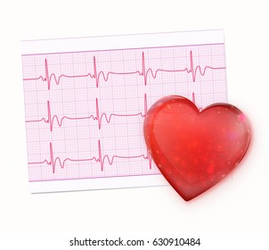 Vector illustration of red heart shape with Electrocardiogram Record Paper