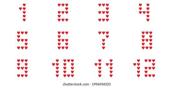Vector illustration red heart shaped numbers. Vector editable
