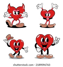 vector illustration of a red heart shaped cartoon character with a unique expression and in a bundle set it is perfect for logos, symbols and advertisements