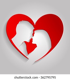 Vector illustration red heart silhouettes loving people
