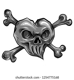 vector illustration red heart skull design icon flat