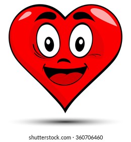 Vector illustration of a red heart with smile - love concepts