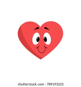 Vector illustration of a red heart with smile. Valentine's red heart on white background.