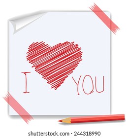 Vector Illustration  with Red Heart Symbol on White Background