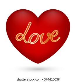 Vector illustration of red heart with text love in the center on white background for Valentine's Day.
