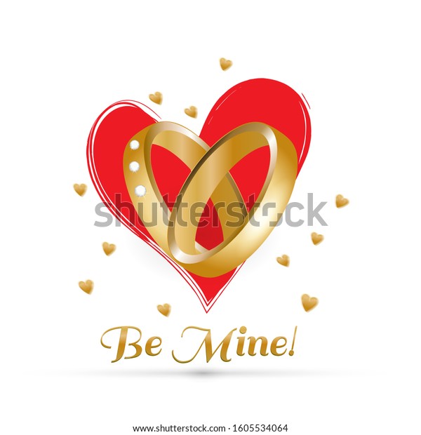 Vector Illustration Red Heart Wedding Rings Stock Vector (Royalty Free ...