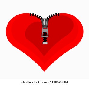 Vector illustration of a red heart with zipper