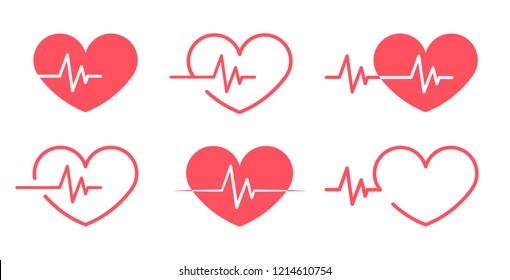 Vector Illustration, Red Heartbeat Icons different 6 styles