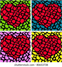 vector illustration of red hearts consisting of small broken parts