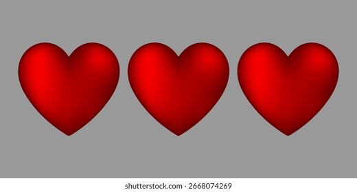Ilustración vectorial, corazones rojos diferentes 6 rotación abstracta moderna