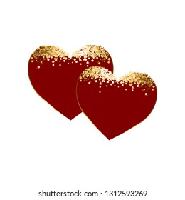 Vector illustration of Red Hearts with gold sparkles.