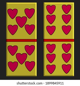 Vector illustration of Red Hearts On Yellow Domino Card background
