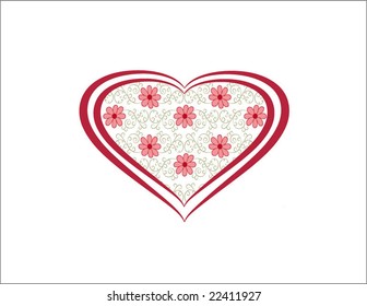Vector Illustration of red hearts with pink flowers