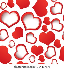 Vector illustration  of red heats seamless background on white
