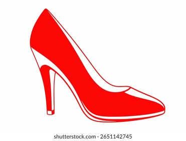 A vector illustration of a red high-heeled shoe seen from the front, also symbolizing fashion, footwear, or femininity.