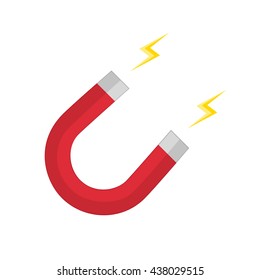 Vector illustration of red horseshoe magnet, magnetism, magnetize, attraction. Vector magnet icon in flat style.