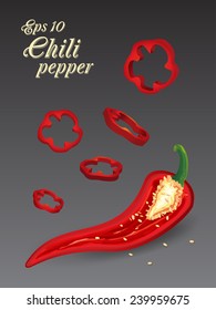 Vector illustration. Red hot chili peppers. Natural organic food. Vegetables and spice