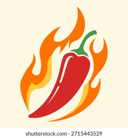 Ilustración vectorial de un chile picante envuelto en llamas de naranja. Perfecto para marcas de comida picante, logotipos de restaurantes, etiquetas de salsas calientes y Elementos de diseño de cocina mexicana