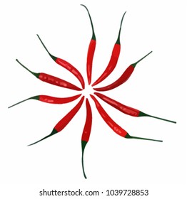 Vector illustration of red, hot peppers in a circle. 