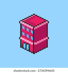 Ilustración vectorial del edificio del hotel rojo con el diseño del arte del pixel, perfecto para los diseños temáticos de los activos del juego