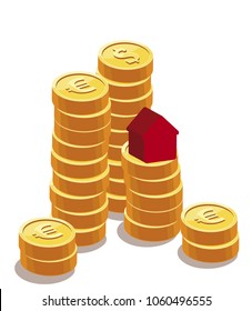 vector illustration of  red house with money