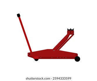 Vector illustration of a red hydraulic jack, designed for lifting vehicles, isolated on a white background.