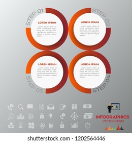 Vector illustration red infographics 4 options. Data and information visualization. Dynamic infographics stylish geometric on the grey background.Eps 10 vector file.