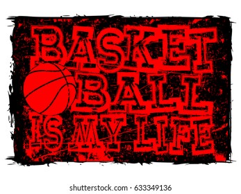 Vector illustration red inscription basketball is my life on grunge background with basketball ball